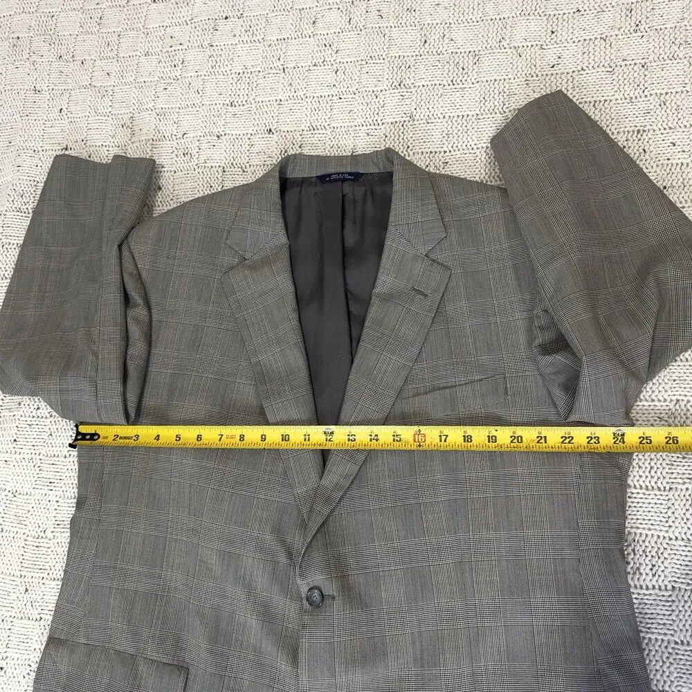 VTG Brooks Brothers Brooksease Wool Blazer Gray Glen Plaid USA Read Measurements